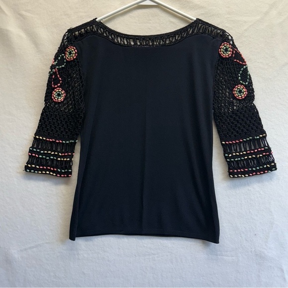 Joseph A’ Qu’est Black Embellished 3/4 Sleeve Blouse. Size M - Picture 8 of 13